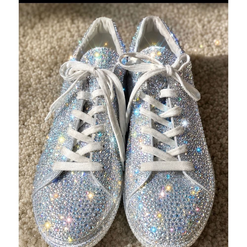 INC International Concepts Rhinestone Sneakers Silver Crystal Low Top Womens 8